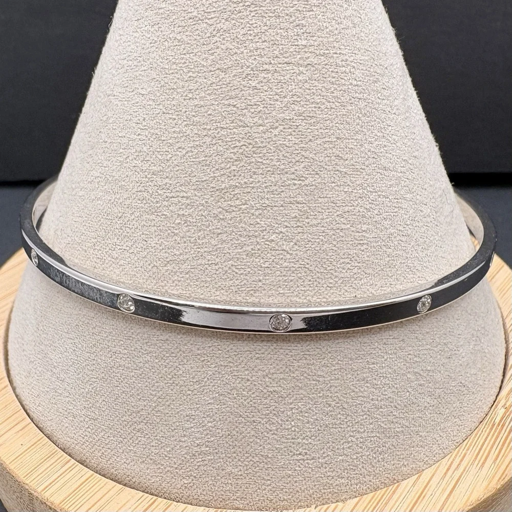 Vintage Swarovski Swan Signed Silver Tone Crystal Bracelet Bangle Dainty Minimal